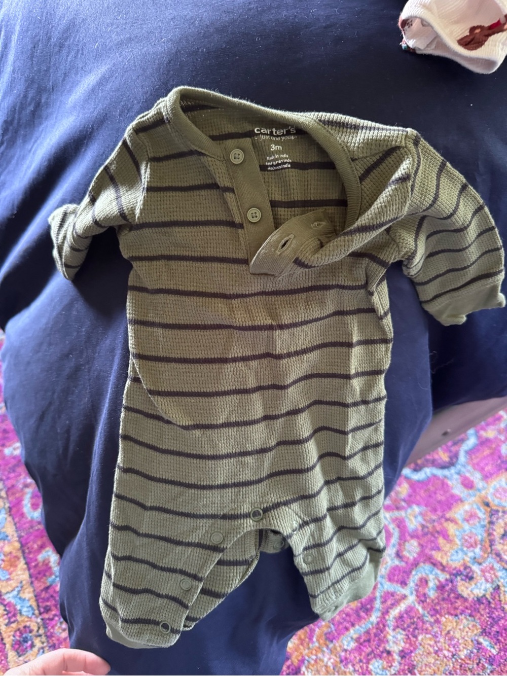 Carter's Olive & Navy Striped Waffle-Knit Baby Footie